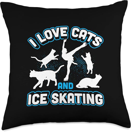 I Love Cats And Ice Skating Figure Skating Throw Pillow