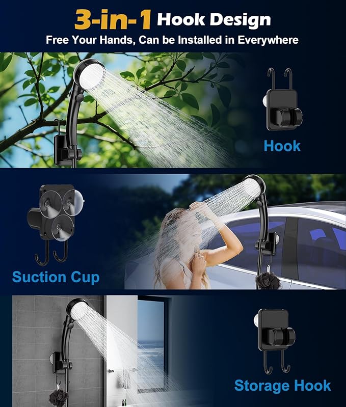 2026 Upgraded Portable Shower for Camping, Rechargeable Camping Shower with LED Display, 5 Gal Collapsible Bucket, 5 Adjustable Speeds, IPX8 Waterproof Portable Shower Kit for Hiking, Car, Pet, Travel