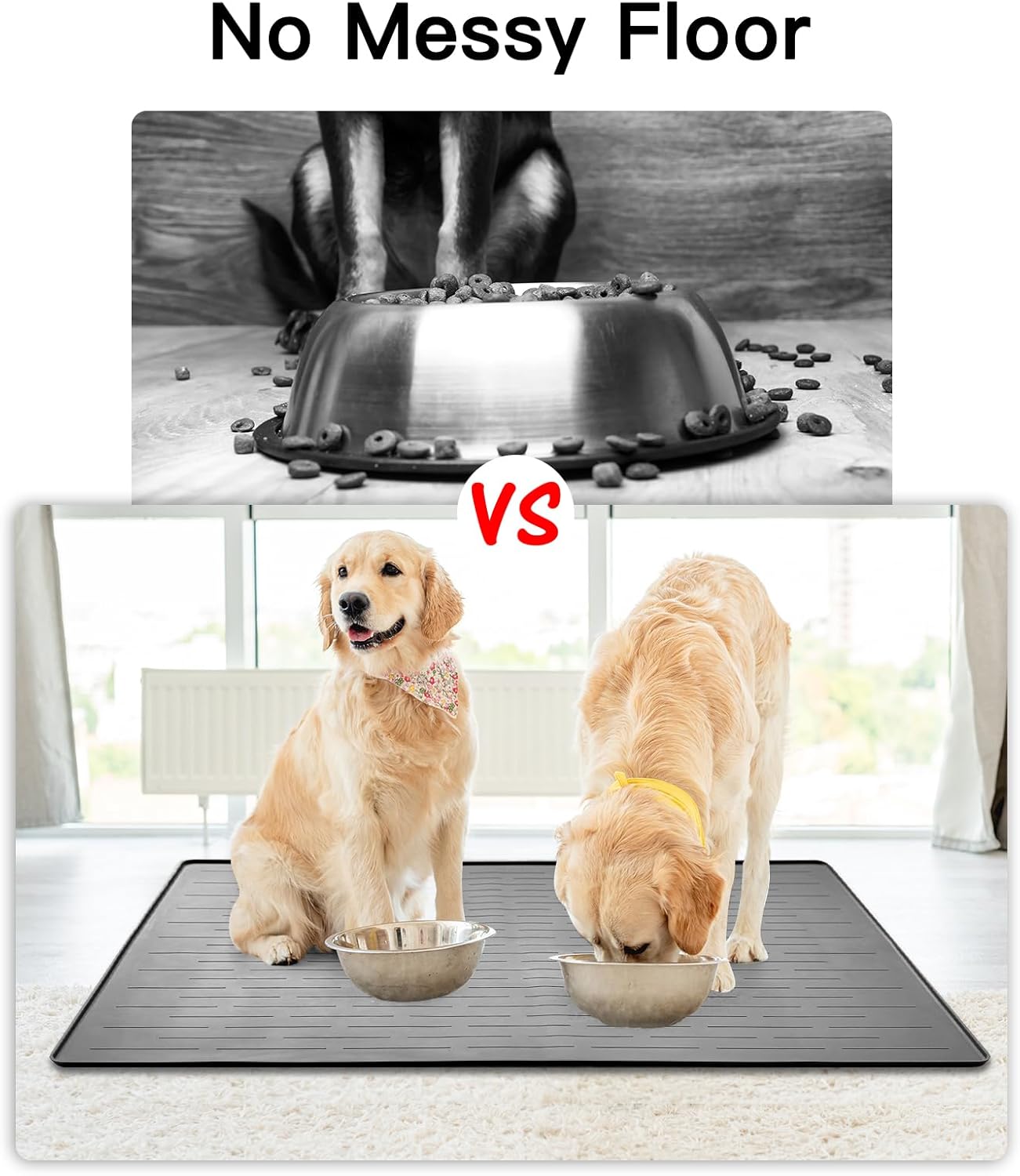 39.4"x29.5" Largest Pet Food Mat, Silicone Dog Mats for Food and Water, Nonslip Pet Feeding Mats for Floors,Dog Cat Bowl Mat with Raised Edges, Gray Blue