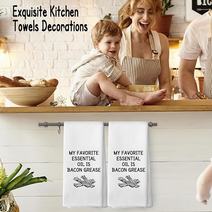Funny Kitchen Towels Decor Housewarming Gifts, Bacon Grease Themed Gifts Kitchen Bathroom Decor Towels 16″×24″, Fun Kitchen Towels, My Favorite Essential Oil: Bacon Grease