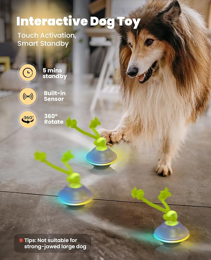 Smart Interactive Dog Toys, Automatic Moving and Rolling Dogs Ball with Rope, Motion-Activated Squeaky Ball for Small Medium Dogs for Boredom, RGB Lights, Stimulating Sound, Voice Recording