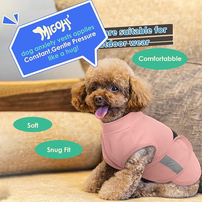 MIGOHI Dog Anxiety Relief Coat,Comfort Anxiety Vest for Dogs,Adjustable Dog Anxiety Calming Wrap for Fireworks,Thunderstorm,Travel,Separation,Anxiety Jacket for Large Dogs,L,Pink