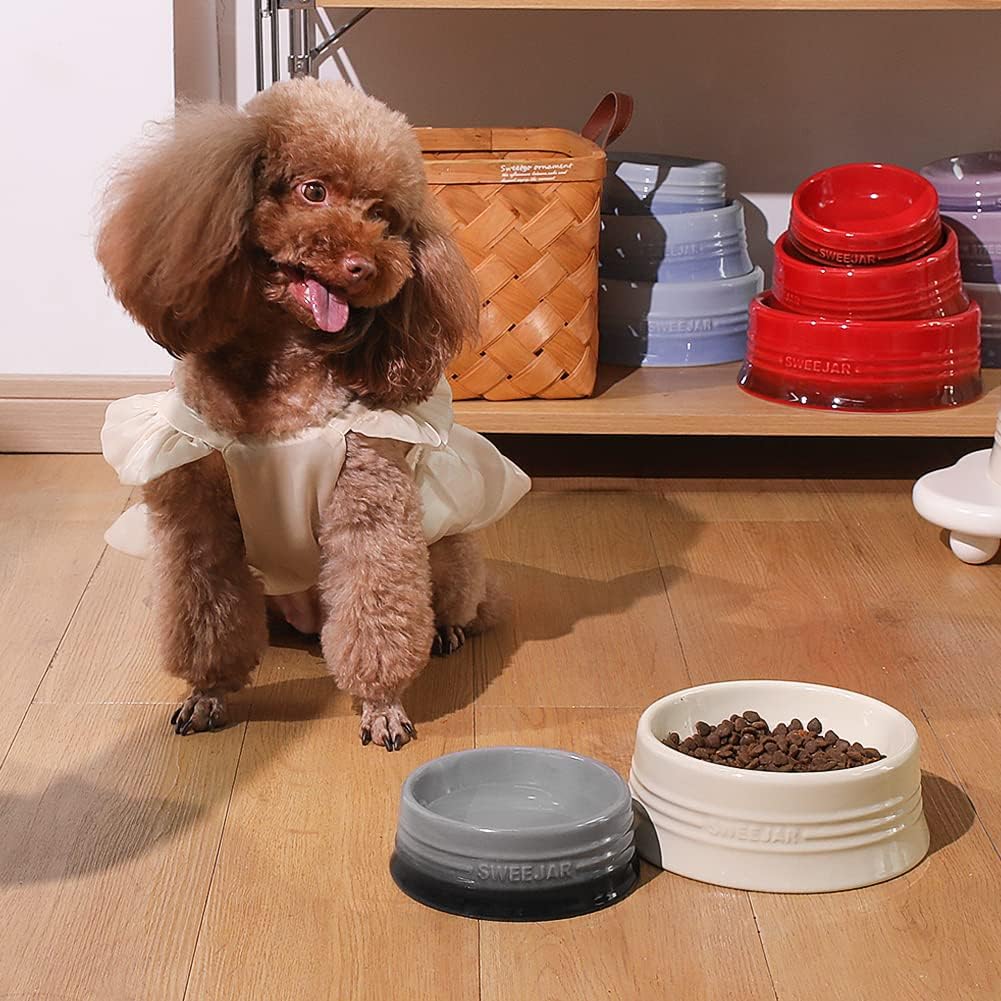 Sweejar Gradient Dog Bowl, Ceramic Dog Food Dish for Puppy and Kitten, Porcelain Pet Bowl for Food and Water 8 oz (Black)