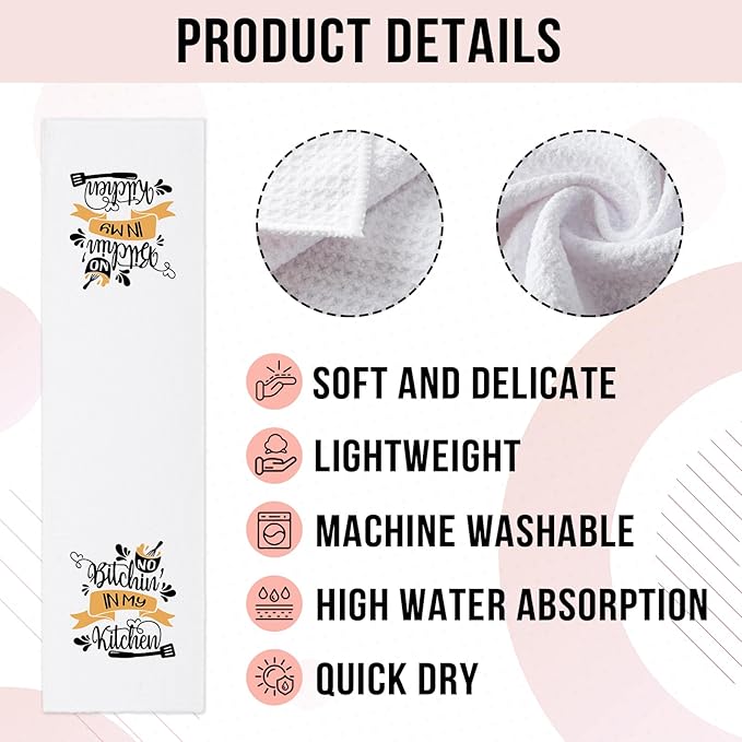 Funny Kitchen Towels with Adult Humor Sayings No Bixxhin' in My Kitchen Dish Towels Sweet Housewarming Gift Trendy Hostess Gift Decorative Kitchen Dishcloths for Women Sister Aunt Friend