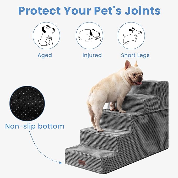 Dog Stairs for High Bed 22.6" H,5-Step Dog Steps for Small Dogs and Cats,Indoor Non-Slip Balanced Pet Stairs are Suitable for Puppy,Older Cat,Grey