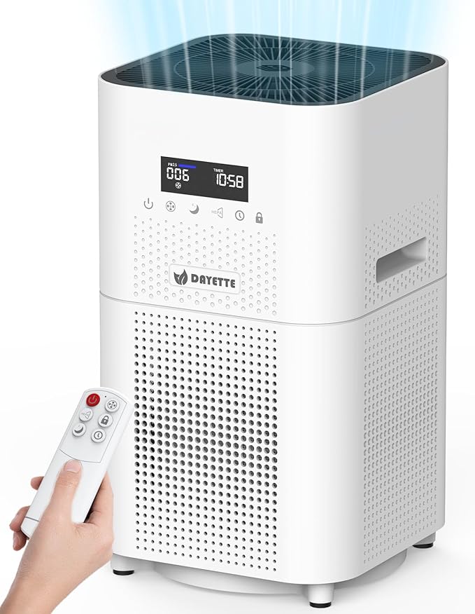 Dayette Air Purifiers for Home Large Room up to 3000 Sq Ft, CADR Upgrade to 500 m³/h H14 Ture Hepa Air Filter, Air Purifier with Air Quality Monitor, 22dB Sleep Mode for Bedroom, Living Room