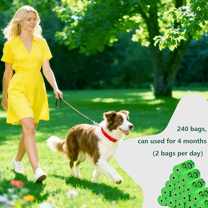 240 Count Lavender Scented Compostable Dog Poop Bags with Dispenser, Extra Thick Heavy Duty Poop Bags, ASTM D6400 & EN 13432 Certified, Biodegradable Dog Waste Bags for Large Dogs & Cat Litter