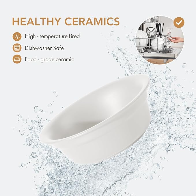 Ceramic 7.1-inch Raised Double-Bowl Set with Non-Slip Stand, 2.5 Cup Food or 24 oz Water Dishes for Medium and Dogs, Wide Opening with Rounded Edges(Matt White)