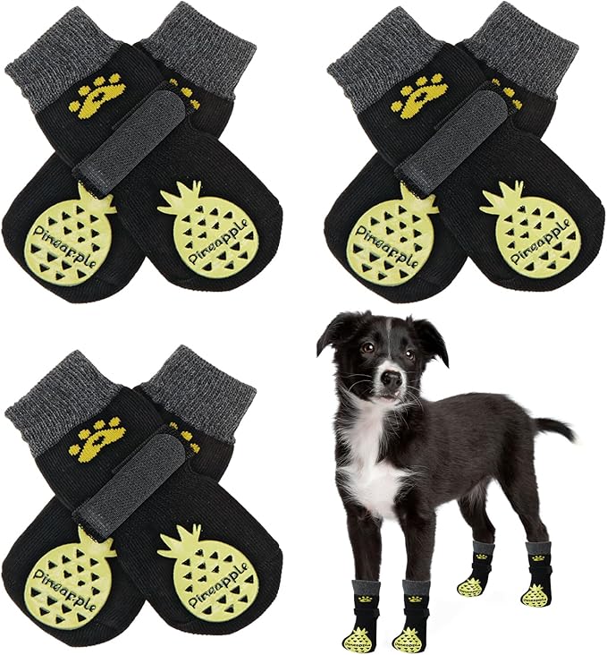 BEAUTYZOO Anti-Slip Dog Socks,Dog Shoes for Hot/Cold Pavement,Paw Protectors with Grips 3 Pairs for Puppy Small Medium Large Senior Old Dogs,Dog Socks to Prevent Licking and Hardwood Floor Protection