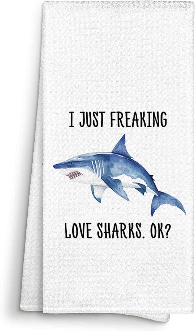 I Just Freaking Love Sharks Kitchen Towels Decorative Gifts for Shark Lovers 16x24, Shark Dish Towel Cloths Dishcloths Tea Towel, Shark Bathroom Kitchen Hand Towel Decor