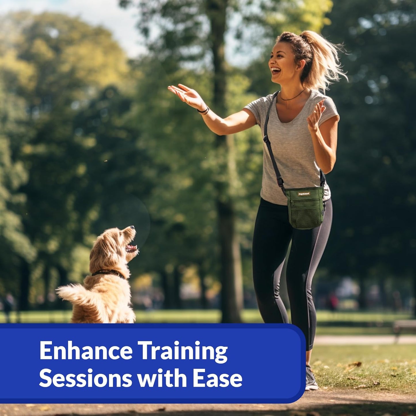 Dog Treat Pouch, Durable Oxford Polyester, No-Spill Magnetic Closure, Treat Pouches for Pet Training with Metal Clip, Waist Belt, Adjustable Strap, Poop Bag Dispenser (Army Green)