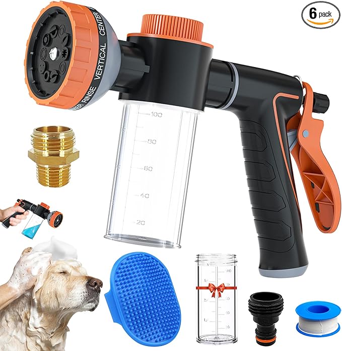Pet Dog Wash Sprayer Shampoo & Soap Dispenser, Hose Nozzle for Indoor/Outdoor Use with 3/4' GHT Male x 1/2' NPT Male Connector, Dog Wash Hose Attachment for Pet Bathing, Watering, Car Washing