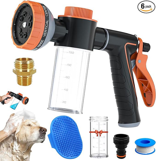 Pet Dog Wash Sprayer Shampoo & Soap Dispenser, Hose Nozzle for Indoor/Outdoor Use with 3/4' GHT Male x 1/2' NPT Male Connector, Dog Wash Hose Attachment for Pet Bathing, Watering, Car Washing