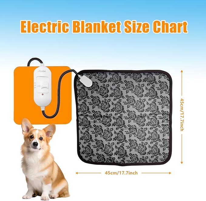 Pet Heating Pad for Dogs and Cats, 17.7x17.7 inches, Heated Dog Bed & Heated Cat Bed, Waterproof Cat Electric Heated Pad Mat for Dogs with Chew Resistant Cord and Constant Temperature for Indoor Use
