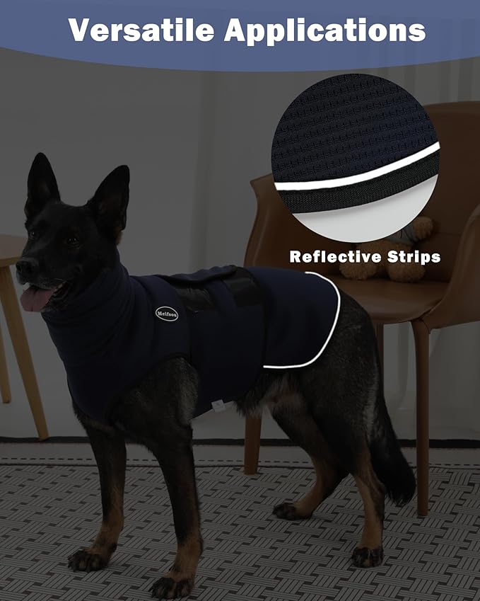 Dog Anxiety Vest with Hood, Skin-Friendly Thunder Jacket for Dogs, All-in-One Dog Calming Shirt with Hood for Thunder, Fireworks, Separation - Keep Pet Calm Without Medicine, Dark Blue, XL