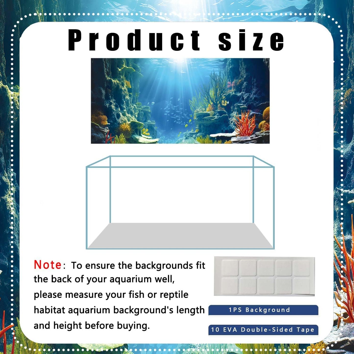 48X24IN Blue Sea Floor Aquarium Background, Natural Underwater World 3D Effect Fish Tank Decorations Background, Art Terrarium Background with 8 EVA Double-Sided Tape