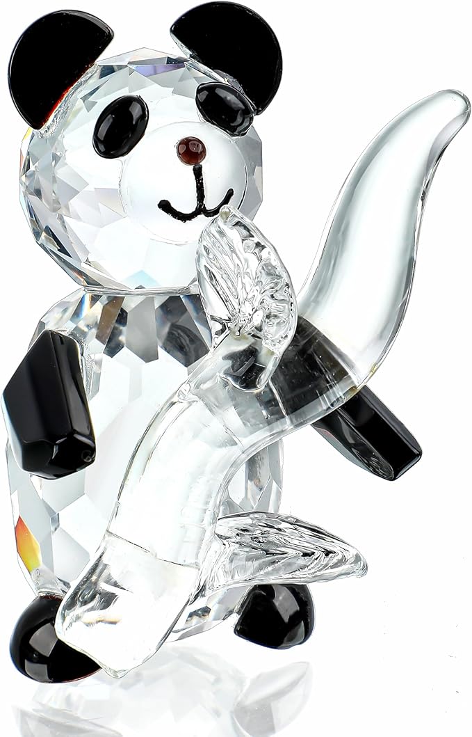 H&D HYALINE & DORA Cute Crystal Glass Panda Figurine with Bamboo for Home Office Decor