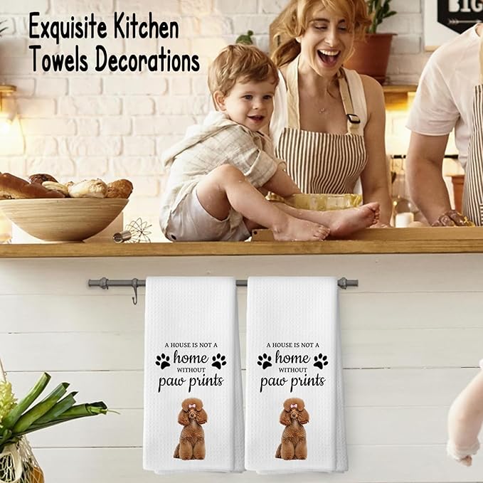 Funny Poodle Housewarming Gifts, Dog Themed Gifts Kitchen Bathroom Decor Towels 16″×24″,Dog Lovers Gifts for Girls Mom Women, A House is Not A Home Without Paw Prints Bathroom Kitchen Dish Hand Towels
