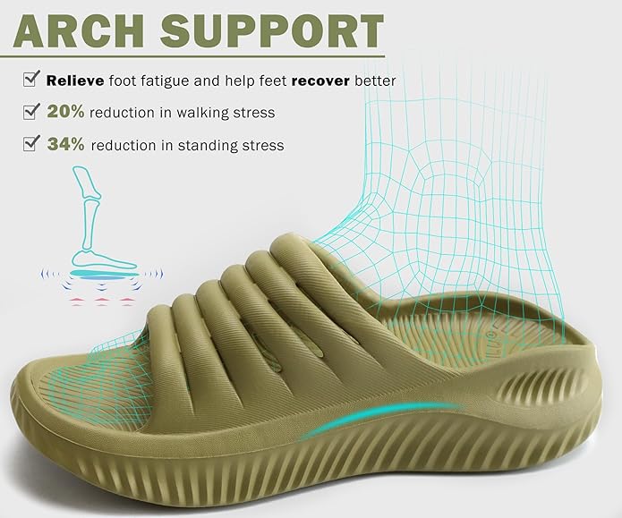 KuaiLu Womens Recovery Sandals With Comfortable Plantar Fasciitis Support,Ladies Orthotic Open Toe Sport Slides Thick Cushion Reduces Stress on Feet,Joints & Back Post-Exercise