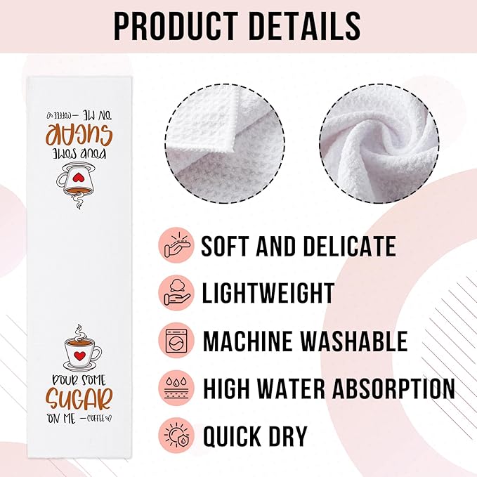 Funny Coffee Dish Towels Pour Some Sugar on Me Soft Kitchen Towels Funny Kitchen Decor Dishcloths Sweet Housewarming Gifts for New Home Hilarious Birthday Gifts for Coffee Lover Chef Friend