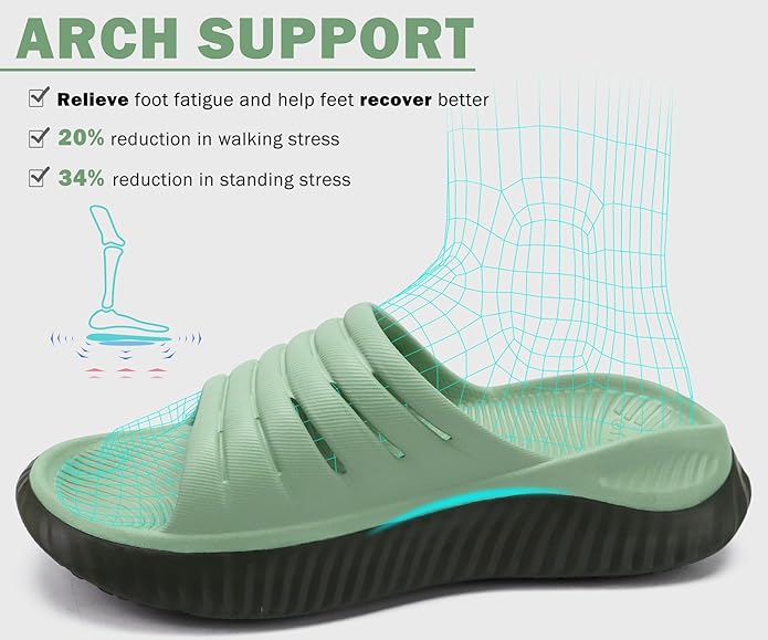 KuaiLu Womens Recovery Sandals With Comfortable Plantar Fasciitis Support,Ladies Orthotic Open Toe Sport Slides Thick Cushion Reduces Stress on Feet,Joints & Back Post-Exercise