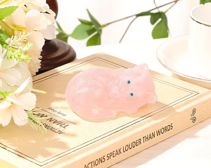 DUQGUHO Rose Quartz Cat Decor Crystal Gifts for Cat Lovers Sleeping Cat Statue Figurines Crystal Healing Stone Cute Resin Cat Gifts for Women Home Decoration 1PC