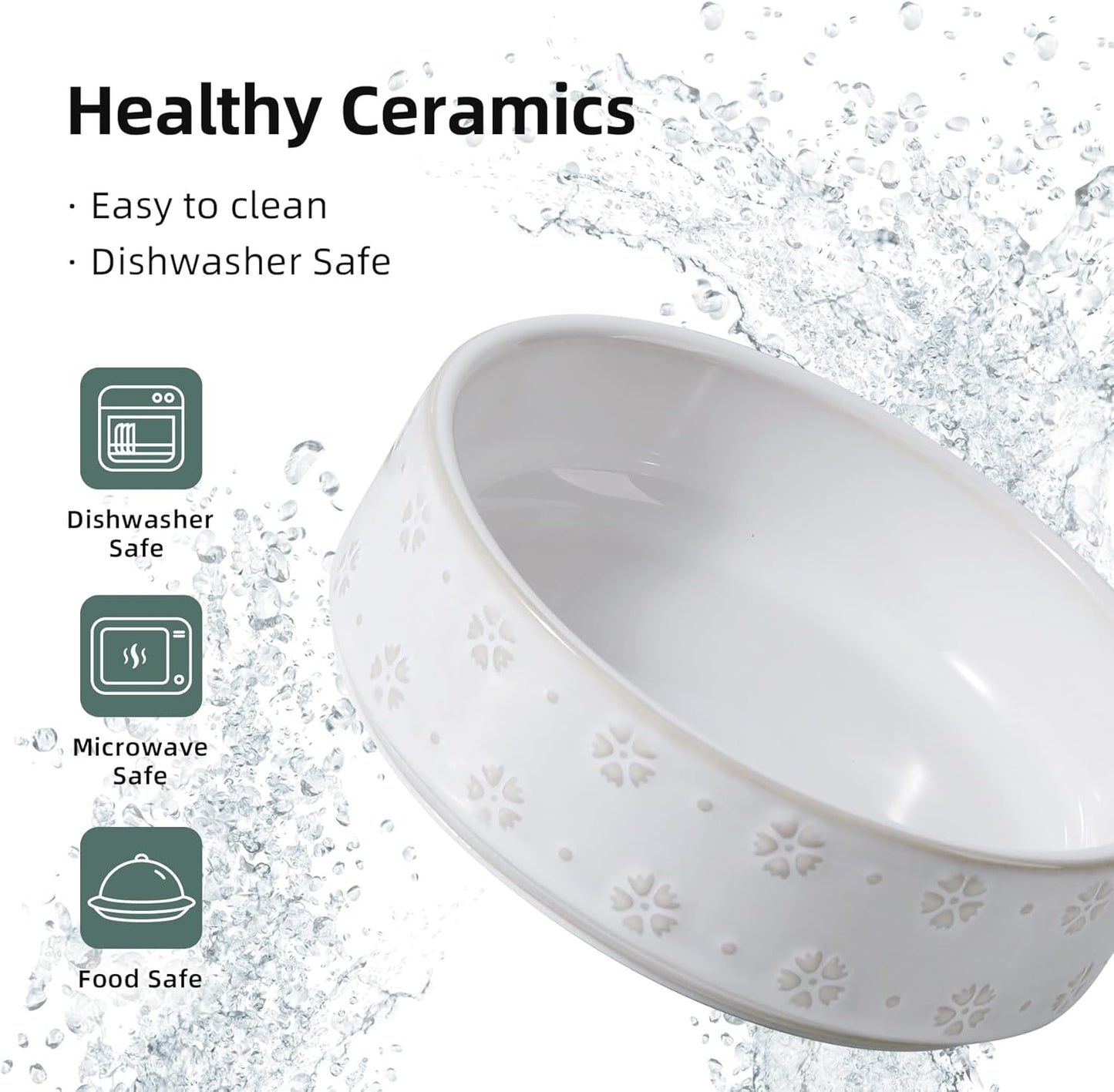 6.1inch Ceramic Set of 2 Dog and Cat Bowls, Food and Water Bowls for Toy Breed Dogs, Kitty, 2pcs Pet Dishes, Cat Feeder(2Dishes, White with Snowflake Pattern)