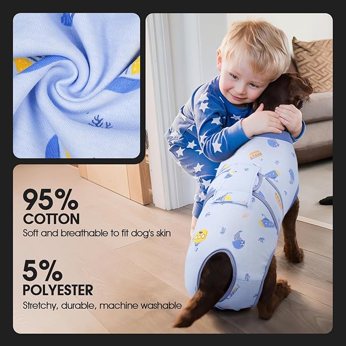 FUAMEY Recovery Suit for Dogs After Surgery,Soft Breathable Dog Bodysuit E-Collar & Cone Alternative Surgical Suit,Male Female Dog Neuter Spay Suits Anti Licking Wounds Onesie Blue Boat XXL