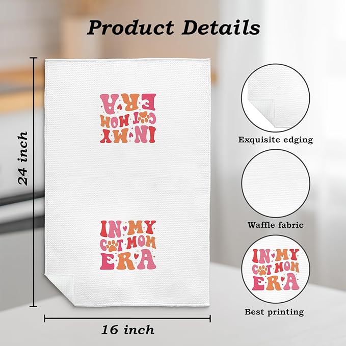 in My Cat Mom Era Kitchen Towels, for Cat Mom Hand Towels for Bathroom Decor, Kitty Kitten Pet Lover Gifts for Women Decor Dish Tea Towels for Kitchen, 16x24 Inch