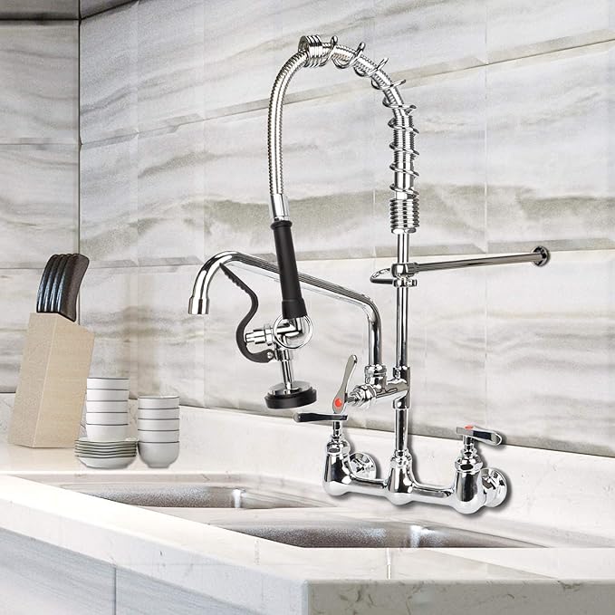 KWODE Pre-Rinse Hose with Spray Valve 44 Inch Flexible Stainless Hose with Sprayer Nozzle Head Replacement Kit for Commercial Kitchen Sink Faucet(Free Brass Adapter to Connect Add-on Swivel Spout)