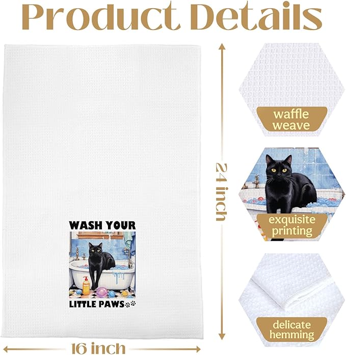 Funny Black Cat Hand Towels for Bathroom, Cat Gifts for Lovers Woman Girl, 16x24 Inch