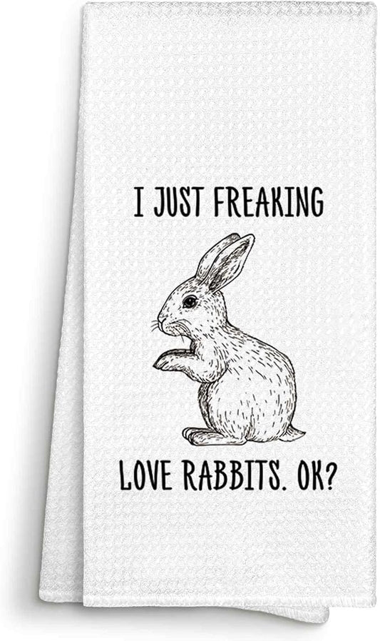 I Just Freaking Love Rabbits Kitchen Towels Decorative Gifts for Rabbit Lovers 16x24, Rabbit Bunny Dish Towel Cloths Dishcloths Tea Towel, Easter Bunny Bathroom Kitchen Hand Towel Decor