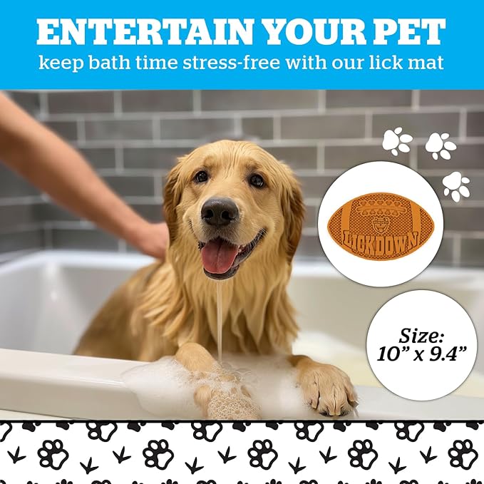 Touchdown Lick Mat for Dogs and Cats, Non Slip Silicone Slow Feeding Pad for Anxiety Relief, Bath Grooming Distraction Tool for Puppies Adult Pets, Dishwasher Safe Enrichment Toy