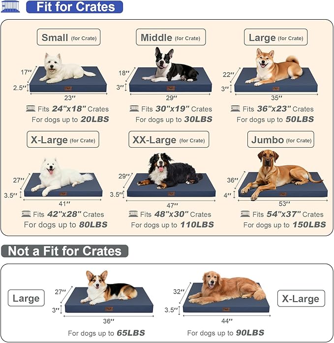 Outdoor Large Washable Dog Bed, Orthopedic Egg Crate Foam Dog Crate Mat for Large Dogs with Removable Oxford Cooling Cover, Navy