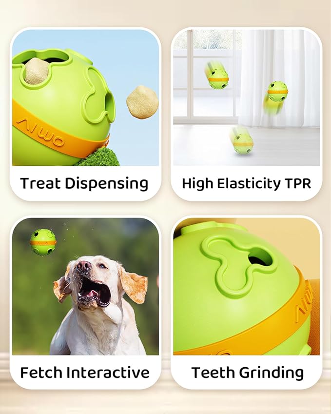 Interactive Dog Treat Dispenser Clover Ball Bite Resistant TPR Puzzle Feeder for All Dog Size Fun Bounce Fetch Toy with Dual Holes, Washable Pet Enrichment Chew Toy for Boredom Relief & Slow Blue