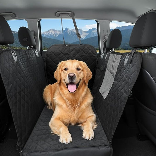 Dog Car Seat Cover for Back Seat with Mesh Window, 600D Heavy Duty Pet Seats Cover with Side Flap,100% Waterproof Dog Hammock, Anti-Scratch Nonslip Pet Seats Protector for Cars Trucks SUV