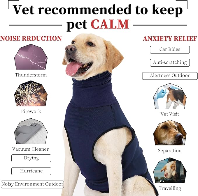 ROZKITCH Jacket for Dogs, Anxiety Calming Vest for Dogs, Breathable Pet Shirt for Separation, Fireworks & Travel, Comforting Wrap NavyBlue L