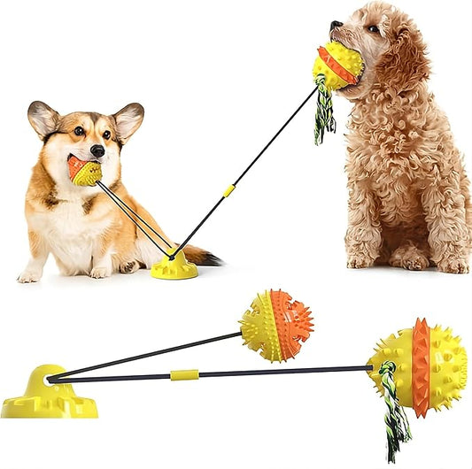 Dog Toy with Suction Cup - Interactive Toys for Large Dogs - Durable Dog Toothbrush & Chew Toy - Puppy Teething Toys - Indestructible Dog Toy - Food Dispensing Dog Tug Toy - Yellow