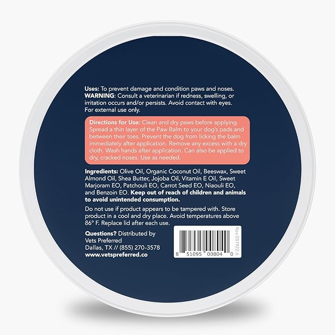 Vets Preferred Paw Balm Pad Protector for Dogs – Dog Paw Balm Soother – Heals, Repairs and Moisturizes Dry Noses and Paws – Ideal for Extreme Weather Season Conditions - 2 Oz