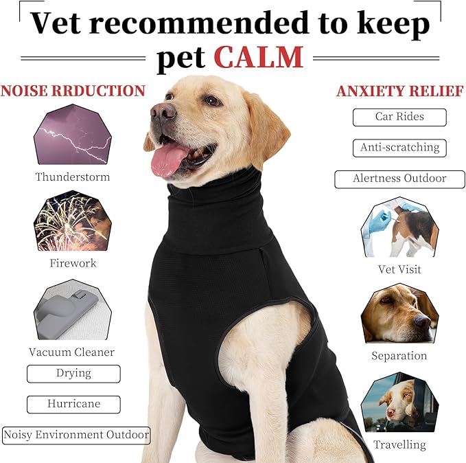 ROZKITCH Dog Anxiety Relief Jacket, Turtleneck Calming Vest for Indoor & Outdoor Use, Breathable Dog Shirt for Separation & Noise Anxiety Black L