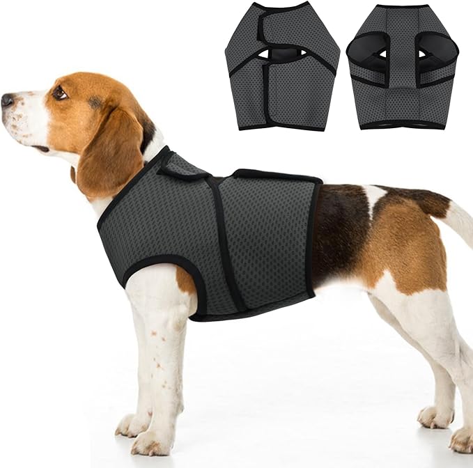 BRKURLEG Dog Anxiety Shirt, Adjustable Calming Vest Jacket for Small Medium Large Dogs,Dog Anti-Anxiety Coat for Thunderstorms, Fireworks, Training & Separation Relief, Darkgrey, L