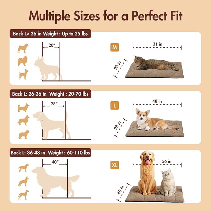Dog Heating Pad (56"x40") - Waterproof Electric Heated Mat & Pet Bed for Indoor and Outdoor Use, Chew Resistant Cord, Machine Washable Cover with Wheat Pattern Quilting, for Cats and Pets