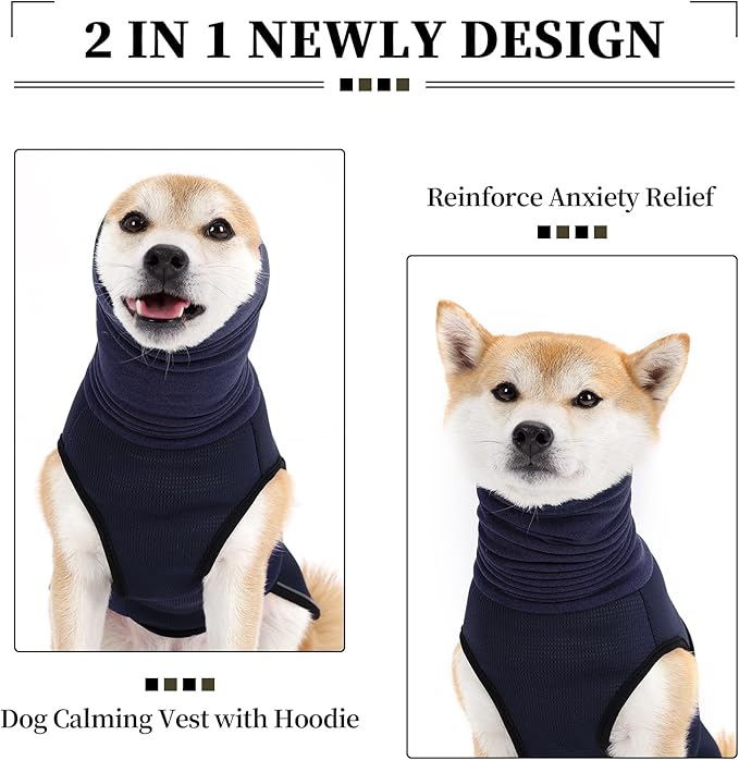 ROZKITCH Dog Anxiety Relief Vest, Breathable Calming Shirt for Dogs, Storms Fireworks Jacket with Ear Wrap for Separation Anxiety NavyBlue S