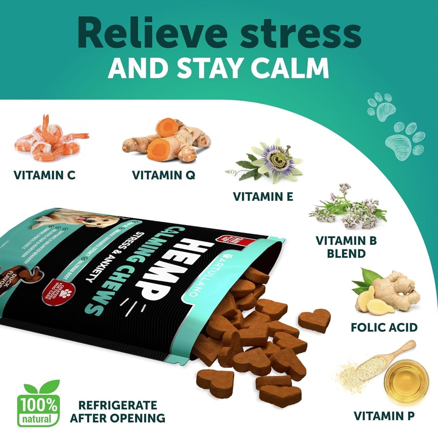 Hemp Calming Chews for Dogs - Dog Calming Chews - Dog Anxiety Relief Treats with Hemp Oil, Turmeric, Valerian, Ginger - Health and Wellness Supplements for Dogs - Hip and Joint Support - 70 Treats