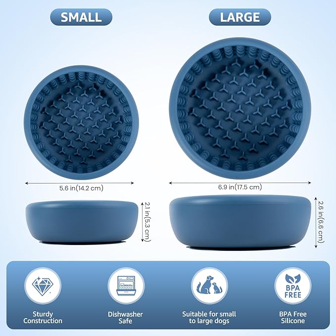 Dog Lick Bowl, ZOURYNUA Non-Slip Slow Feeder Dog Bowls, Enrichment Licking Mat for Distraction, Anxiety Relief Treat Dispenser Freezer, BPA Free Silicone & Dishwasher Safe (Dark Blue, Small)