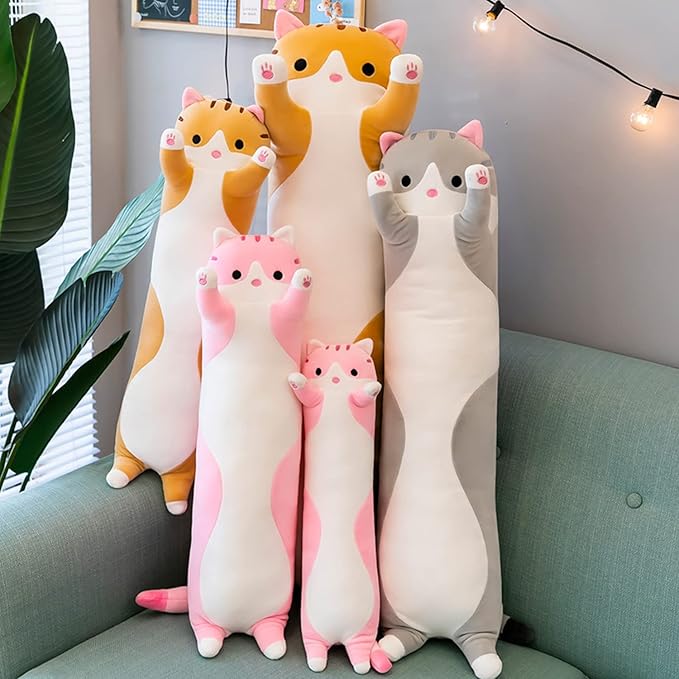 Giant Cat Pillow Plush Cartoon Kitty Sleeping Hugging Pillow, Cuddly Soft Long Kitten Body Pillow Doll Cat Cushion Toy for Kids Girlfriend (Pink, 90cm/35.4inch)