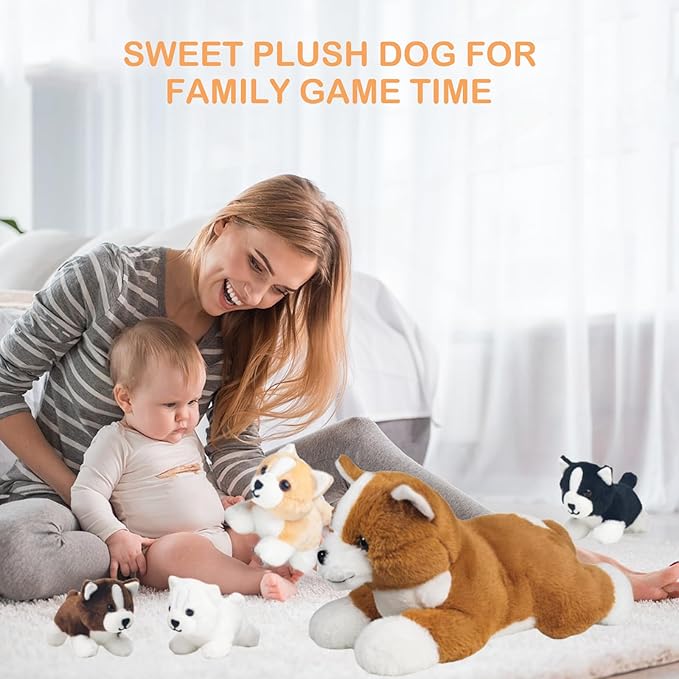 5 Pieces Dog Stuffed Animal, Corgi Stuffed Animal with Babies Inside - 1 Mommy Stuffed Dog Plush Toy with 4 Puppies, Puppy Stuffed Animals Surprise for Kids Boys Girls Easter Birthday Christmas Party