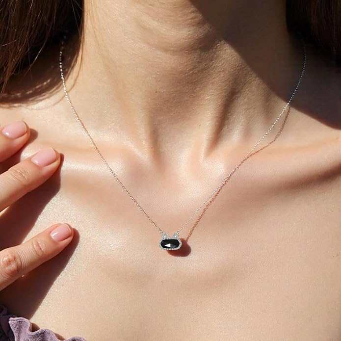 Fashion Jewelry Cat Necklace Collection for Women - Gold & Silver Plated Brass Pendant with Natural Gemstone, Dainty Cute Animal Jewelry Gift (Multiple Styles)