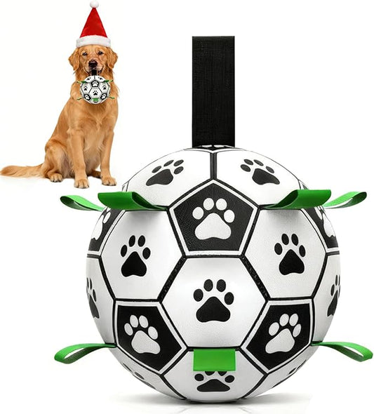 Dog Toys, Dog Soccer Ball with Straps for World Cup, Interactive Dog Balls for Small Medium Breed, Dog Birthday, Herding Ball, Durable Toy for Puppy Outdoor Play (6 Inch)
