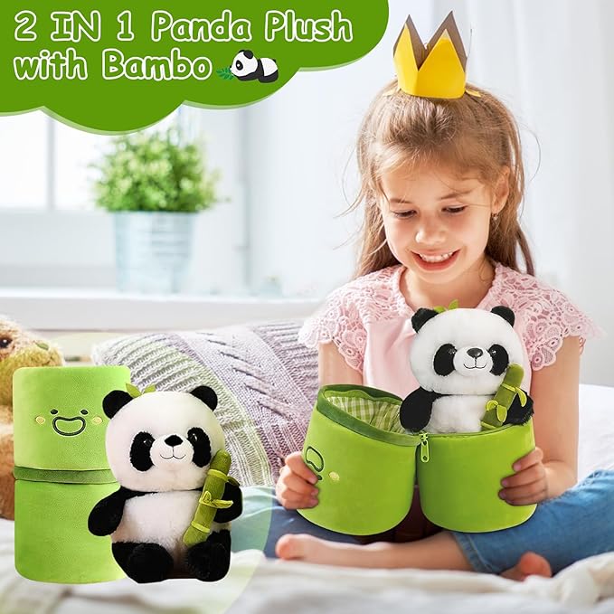 Emoin Panda Stuffed Animals Panda Bamboo Plush Toy 11.8 Inch Bamboo Tube Panda Stuffed Panda Bear Plushies Panda Doll Gifts for Boys Girls